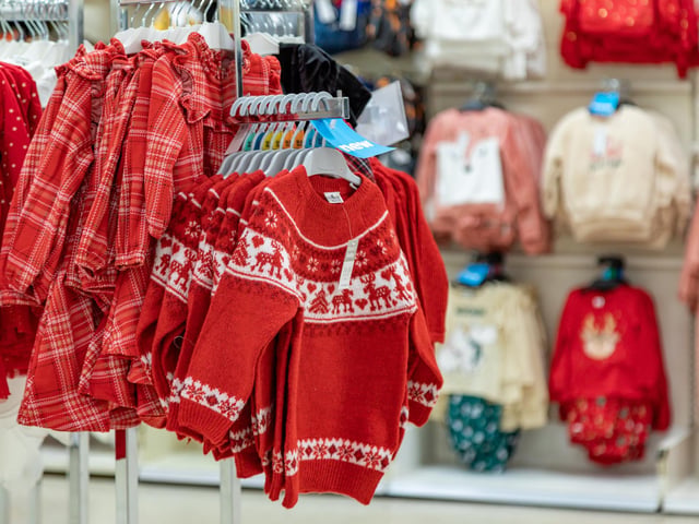 Christmas jumpers for sale in the new Poundland store. Picture: Mike Cooter (091223)