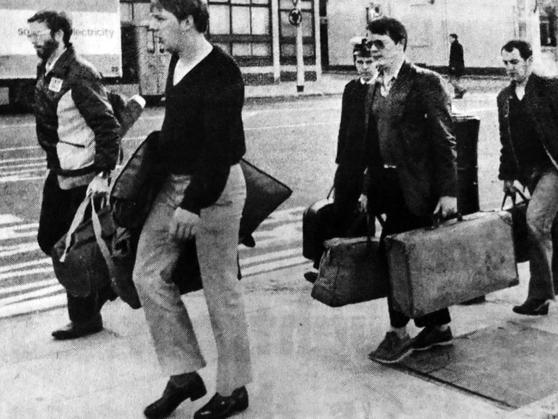 Easter leave over virtually before it began, the men of Hermes and Invincible stream back into Portsmouth Naval Base as Britain’s Falkland Islands task force gathers