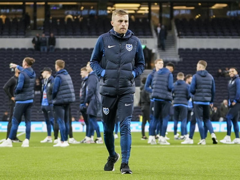 Portsmouth midfielder Joe Morrell during the FA Cup 3rd round match between Tottenham Hotspur and Portsmouth at Tottenham Hotspur Stadium, London, United Kingdom on 7 January 2023.