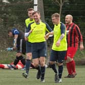 Harvest Home celebrate a goal during the 2019/20 season. Picture: Keith Woodland