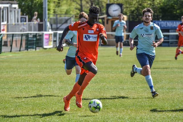 AFC Portchester's Lamin Jatta in action against Petersfield. Picture: Daniel Haswell.