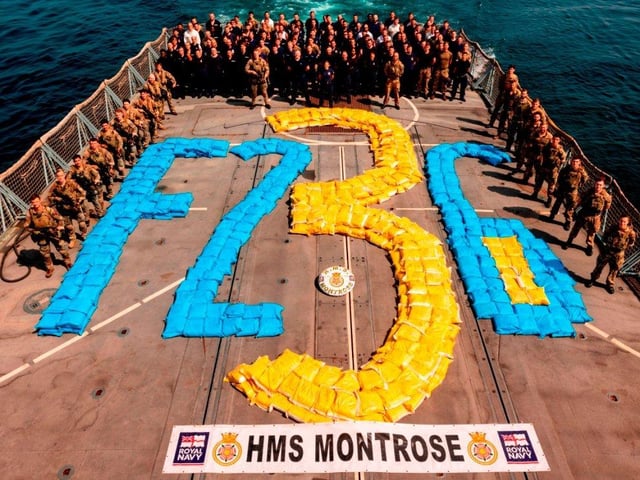 HMS Montrose pounced on a suspect dhow in a dawn raid – and five hours later Montrose’s sailors and Royal Marines had bagged 6 and half tonnes of hashish, the heaviest haul of drugs seized by allied warships in the Middle East in a decade. HMS Montrose was deployed as part of the international Combined Task Force 150, which tackles terrorism and criminal activity in the region.