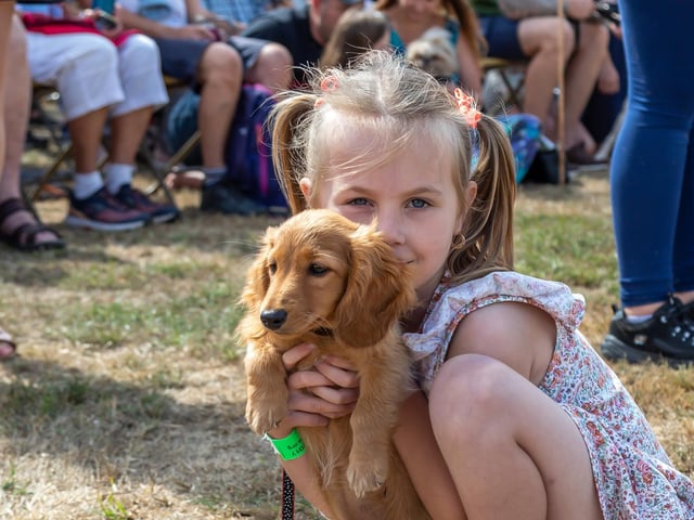 Bella Atkins, five, with 12-week-old puppy Kiki in the dog show