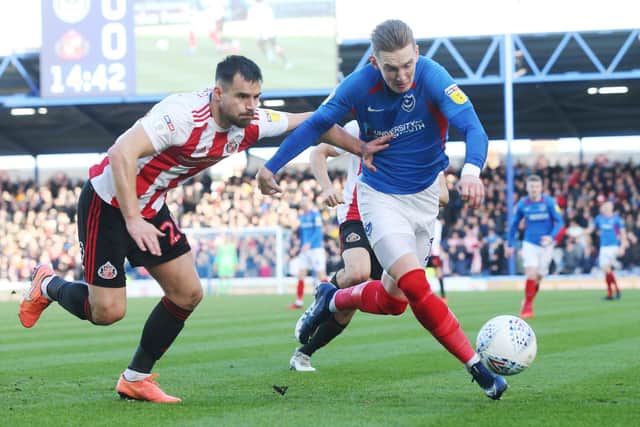 Ronan Curtis at his work place - Fratton Park - as Pompey's 13-goal leading scorer this season. Picture: Joe Pepler