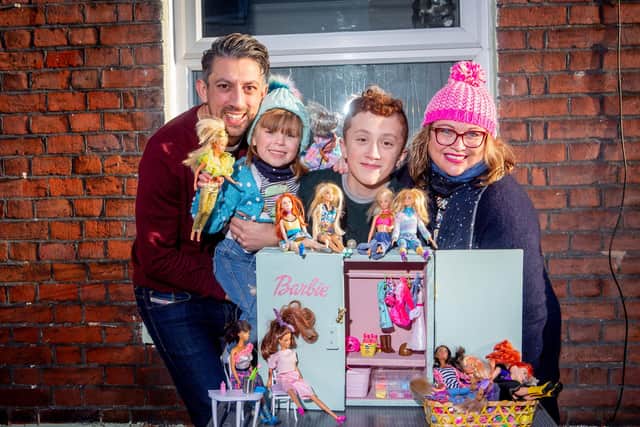 Alexa Prior, 4 with her parents, Warren and Stacey Prior and brother, Hugo, 12 outside their home.
Picture: Habibur Rahman