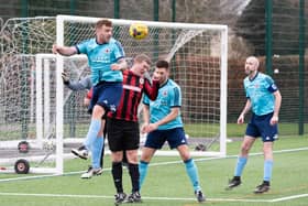 Mid-Solent League action in 2019/20 betwee Carberry (red/black) v Portchester Rovers. Mob Albion hope to be taking their place in the league next season. Picture: Duncan Shepherd