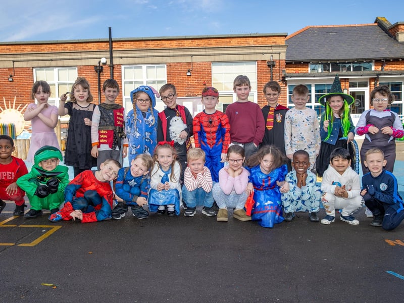 Children & staff from Meon Infant and Junior School dressed up for World Book Day. Pictured - Pupils dressed up for World Book Day  Photos by Alex Shute