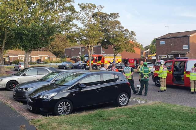 Emergency services at the scene of a bungalow fire in Aspengrove, Gosport, this evening. Photo: Habibur Rahman