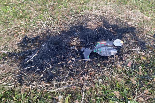 A deodorant can that was torched on the playing fields opposite the Hilsea Lido