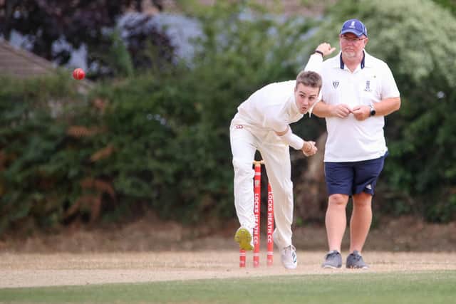 Locks Heath bowler Dillon Coe took three cheap wickets in his side's 220-run hammering of Sway 2nds. Photo by Alex Shute