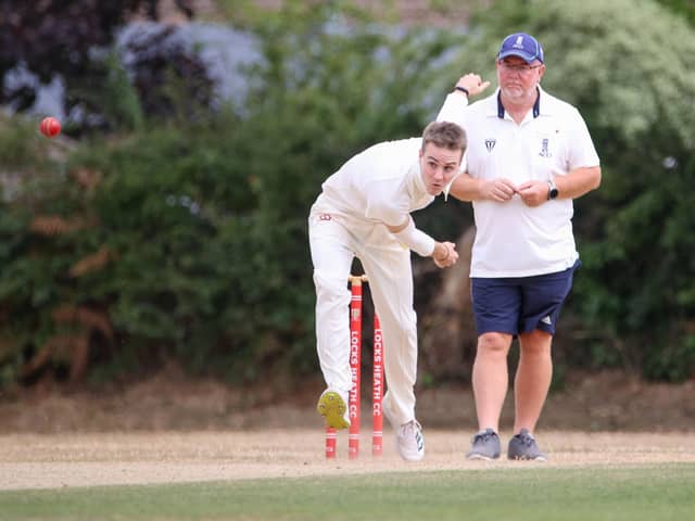 Locks Heath bowler Dillon Coe took three cheap wickets in his side's 220-run hammering of Sway 2nds. Photo by Alex Shute