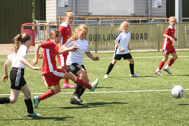 Girls' football action from the Havant & Waterlooville Summer Tournament. Picture: Keith Woodland (030621-103)