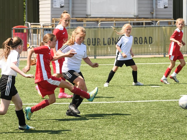 Girls' football action from the Havant & Waterlooville Summer Tournament. Picture: Keith Woodland (030621-103)