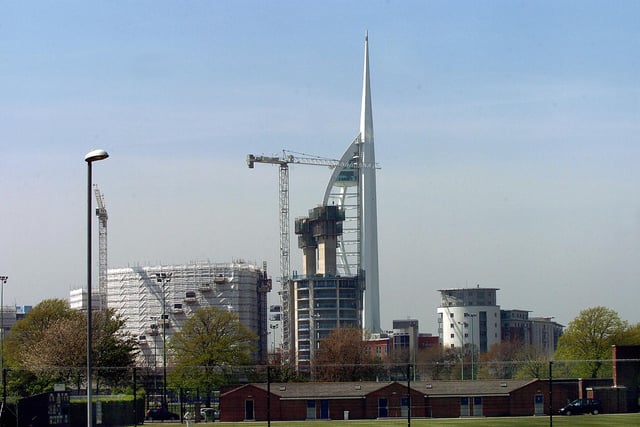 On the 4th May 2006 is was called an eyesore. An ugly concrete construction rising rapidly from above luxury apartments at Gunwharf Quays now blights the skyline adjacent to The Spinnaker Tower, at Portsea, Portsmouth. We now know it as the 'Lipstick Tower'. Picture: Michael Scaddan 061936-0237
