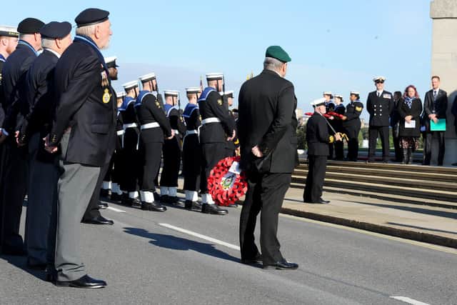 Portsmouth Naval Memorial rededication service to mark 100 years of the unveiling of the monument. Armed forces personnel and veterans took part in the service. Picture: Sarah Standing (041024-7099)