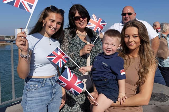 Pictured: Families watch HMS SPEY and HMS TAMAR leave HMNB Portsmouth on the 09th September 2021 to be forward deployed in the Indo-Pacific Region.