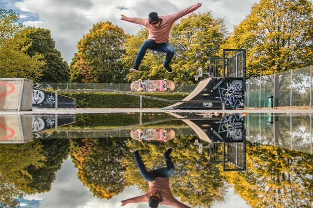 Jacob Skinner performs a heel-flip at Milton skatepark. Picture by Paul Scott/@oldskoolpaul