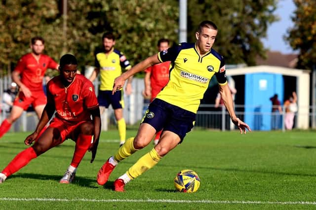 Gosport goalscorer Luke Hallett in possession. Picture: Tom Phillips