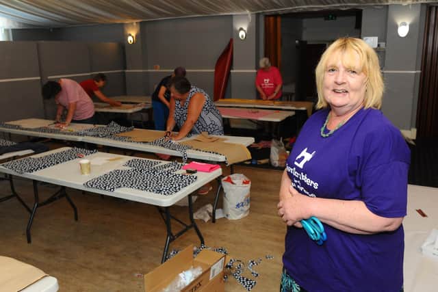 Team Scrubbers at Gosport Masonic Hall in Clarence Road, Gosport, on Friday, May 29, who have been making scrubs, bags and face masks with a team across Hampshire for the last eight weeks.Pictured is: Lin Gell, co-ordinator.Picture: Sarah Standing (290520-9114)