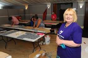 Team Scrubbers at Gosport Masonic Hall in Clarence Road, Gosport, on Friday, May 29, who have been making scrubs, bags and face masks with a team across Hampshire for the last eight weeks.

Pictured is: Lin Gell, co-ordinator.

Picture: Sarah Standing (290520-9114)