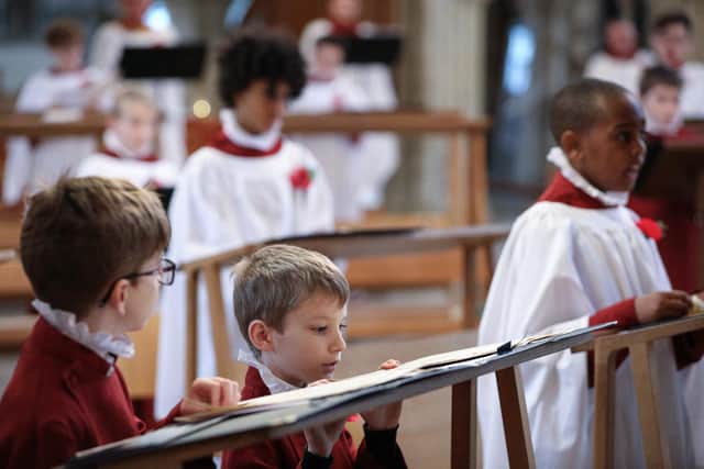 Choristers. Service for Remembrance Sunday at Portsmouth Cathedral
Picture: Chris Moorhouse   (081120-20)