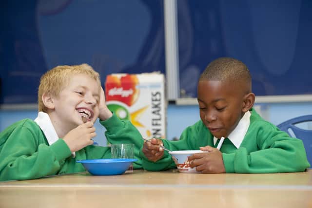 Pupils at St Alfege School, Greenwich, enjoy the Kelloggs Breakfast Club. 