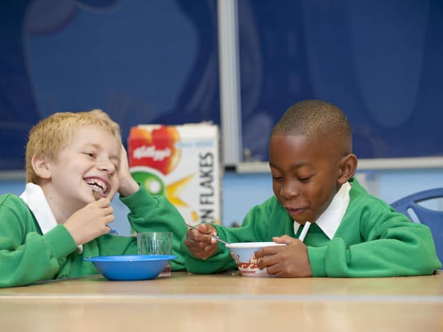 Pupils at St Alfege School, Greenwich, enjoy the Kelloggs Breakfast Club. 