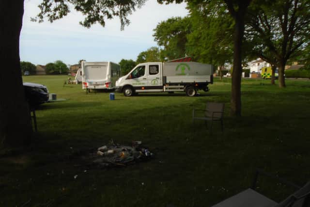 Richard Coates captured the extent of the damage caused to tree saplings, planted for the Queen's platinum jubilee, at Mengham Park, Hayling Island. They were 'trampled' and mown over by travellers. Picture: Richard Coates.