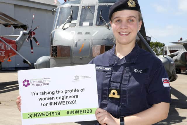 Pictured Sub Lt Ward supporting International Women in Engineering Day (INWED) 2020.