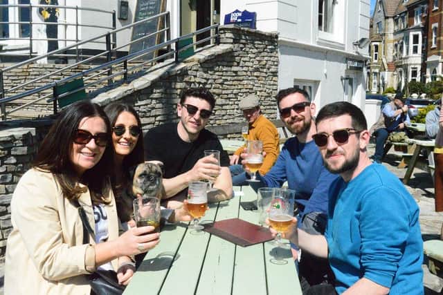 From left, Ruth O'Shoughnessy, Caragh O'Shoughnessy, Joseph Brawn, Stuart Callaghan and Liam O'Shoughnessy, plus Reggie the dog. Picture: David George