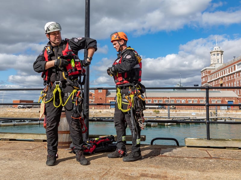 Firefighters preparing for their next exercise during the UKRO event at Portsmouth Historic Dockyard. Picture: Mike Cooter (280924)