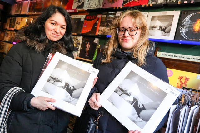 Aisha El-Tahlawi, left, and Miranda Tempest with their copies of the new Taylor Swift album. Record Store Day 2024 at Pie & Vinyl, Castle Road, SouthseaPicture: Chris  Moorhouse