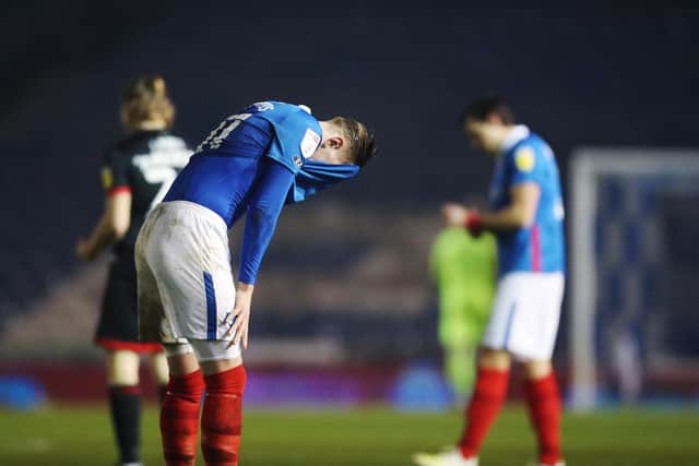 Ronan Curtis cuts a dejected figure after last night's 1-0 defeat to Lincoln. Picture: Joe Pepler
