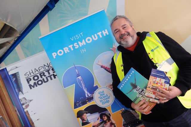 Andrew Starr, volunteer for Shaping Portsmouth, was there to meet and greet passengers when German cruise line AIDAsol made its first call to Portsmouth

Picture: Sarah Standing (250422-2320)