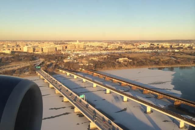 The 14 St Bridge Complex over the frozen Potomac river. The Arland D Williams J Memorial Bridge is on the left. Picture by Shutterstock.