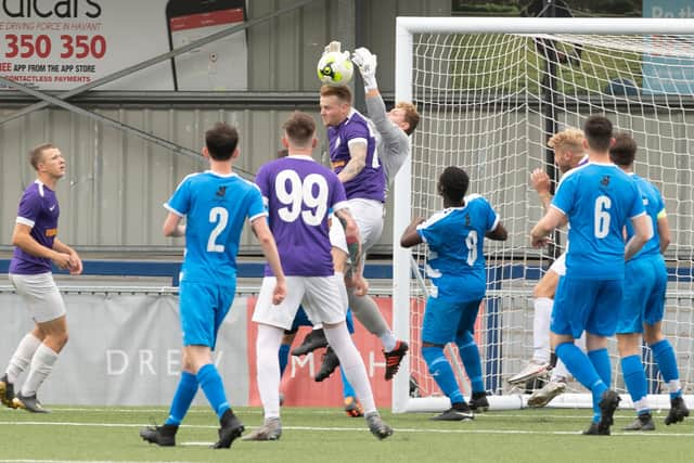 Copnor goalie Luke Oldfield claims the ball. Picture: Keith Woodland