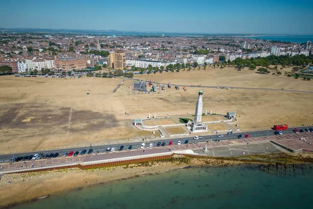 Drone captures images of Southsea during the heatwave in Southsea, Portsmouth on Thursday 11th August 2022. Picture: James Taylor/ Solent Sky Services