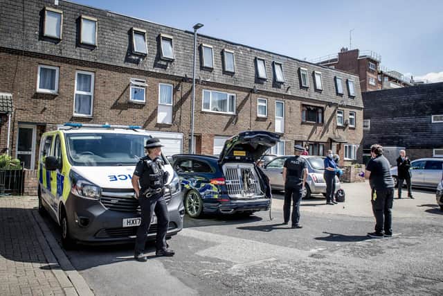 Uniformed and plainclothes officers in All Saints Road, Buckland on Tuesday 12 May 2020. Picture: Habibur Rahman