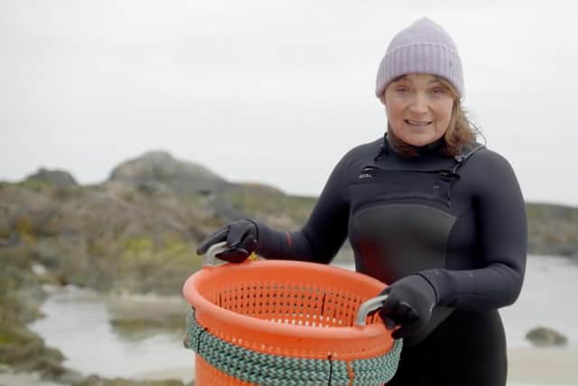 Lorraine Kelly harvesting seaweed in the Arctic Ocean as part of her new series, Lorraine Kelly's Norwegian Odyssey (Picture: Channel 4)