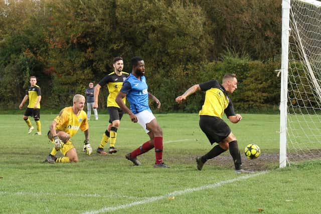 Purbrook score during their 4-0 Victory Cup win against Port South. Picture by Kevin Shipp