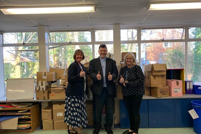 Sean Blackman delivers Oxfam books to St Mary's Catholic Primary School