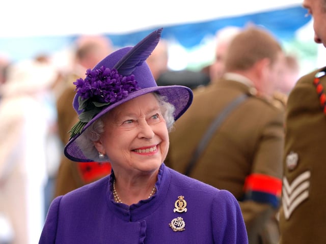 Queen Elizabeth II during a visit to the Royal Military Police Museum at the Defence College of Policing and Guarding at Southwick House in June 2007