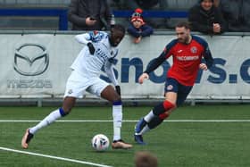 Mo Faal, left, was sent off in the first half at Bath for two bookable offences. Picture by Dave Haines