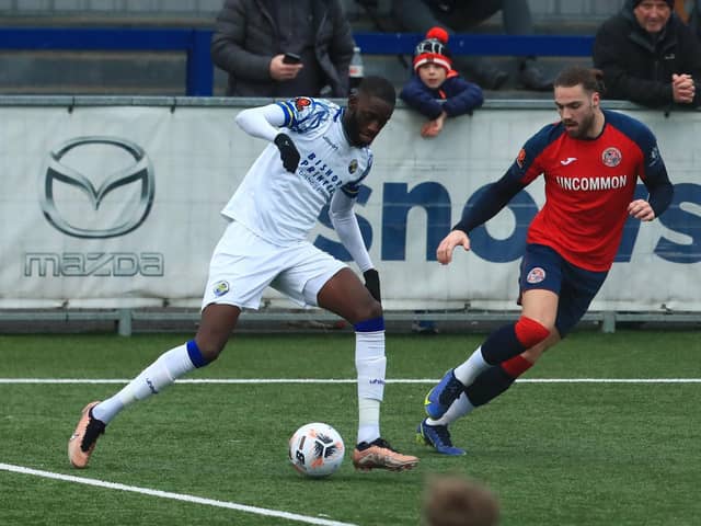 Mo Faal, left, was sent off in the first half at Bath for two bookable offences. Picture by Dave Haines