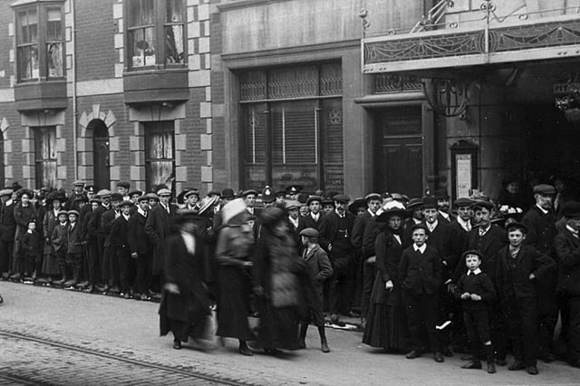 The Hippodrome Theatre in Commercial Road (now Guildhall Walk). The caption on the card read: '1st House, Easter Monday, 1911.'