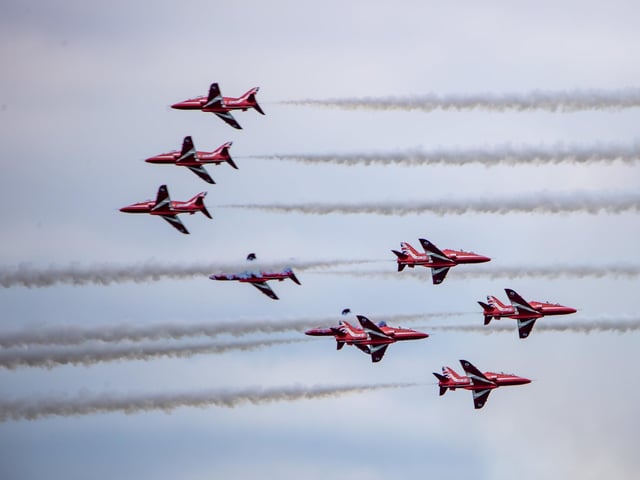 The skies above Southsea were turned red and blue as the Red Arrows performed their spectacular display for Armed Forces Day on Saturday.Pictured - The Red ArrowsPhotos by Alex Shute