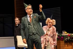 Max Bowden, Jason Durr and Susie Blake in Murder at Midnight. Picture: Pamela Raith Photography
