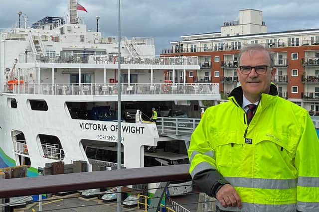 Wightlink chief executive Keith Greenfield with England’s first hybrid energy ferry Victoria of Wight. Picture: Wightlink