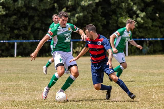 New Moneyfields striker Callum Laycock scored in his first friendly outing for the club at Paulsgrove. Picture: Mike Cooter