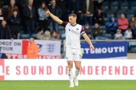 The suspended Lee Brown is missing from Pompey's squad for tonight's trip to Lincoln. Picture: Graham Hunt/ProSportsImages